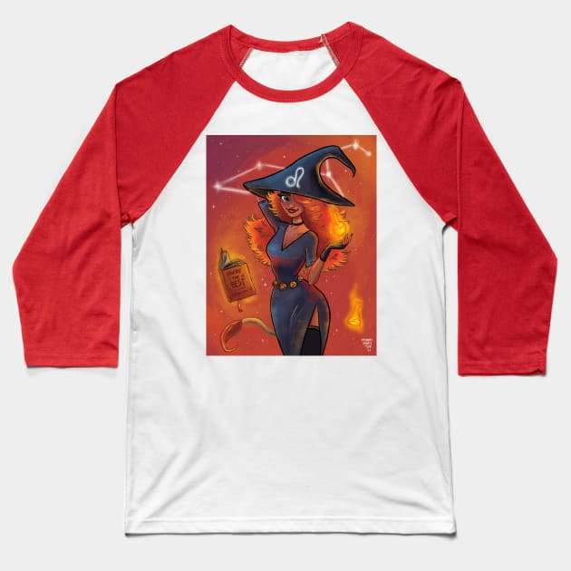 Leo Witch Baseball T-Shirt by mooneyesart